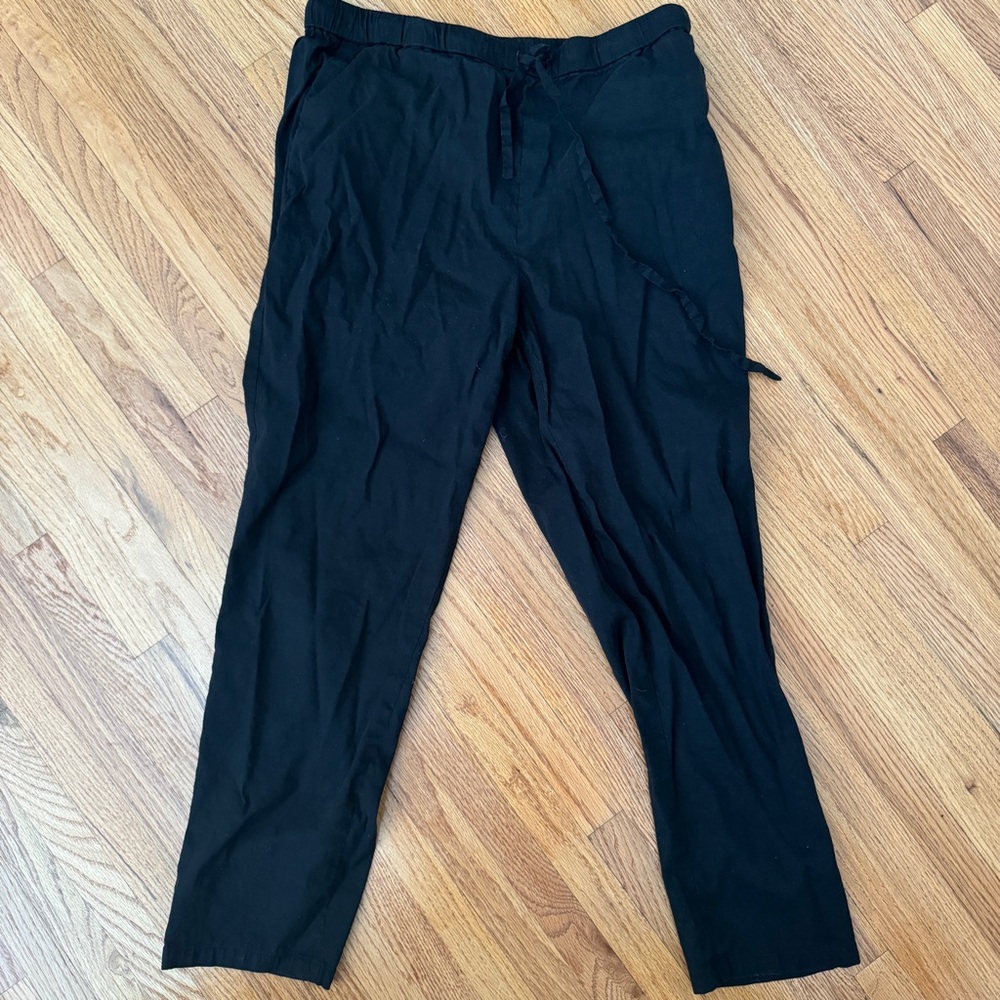 THEORY Black Linen-blend drawstring trousers